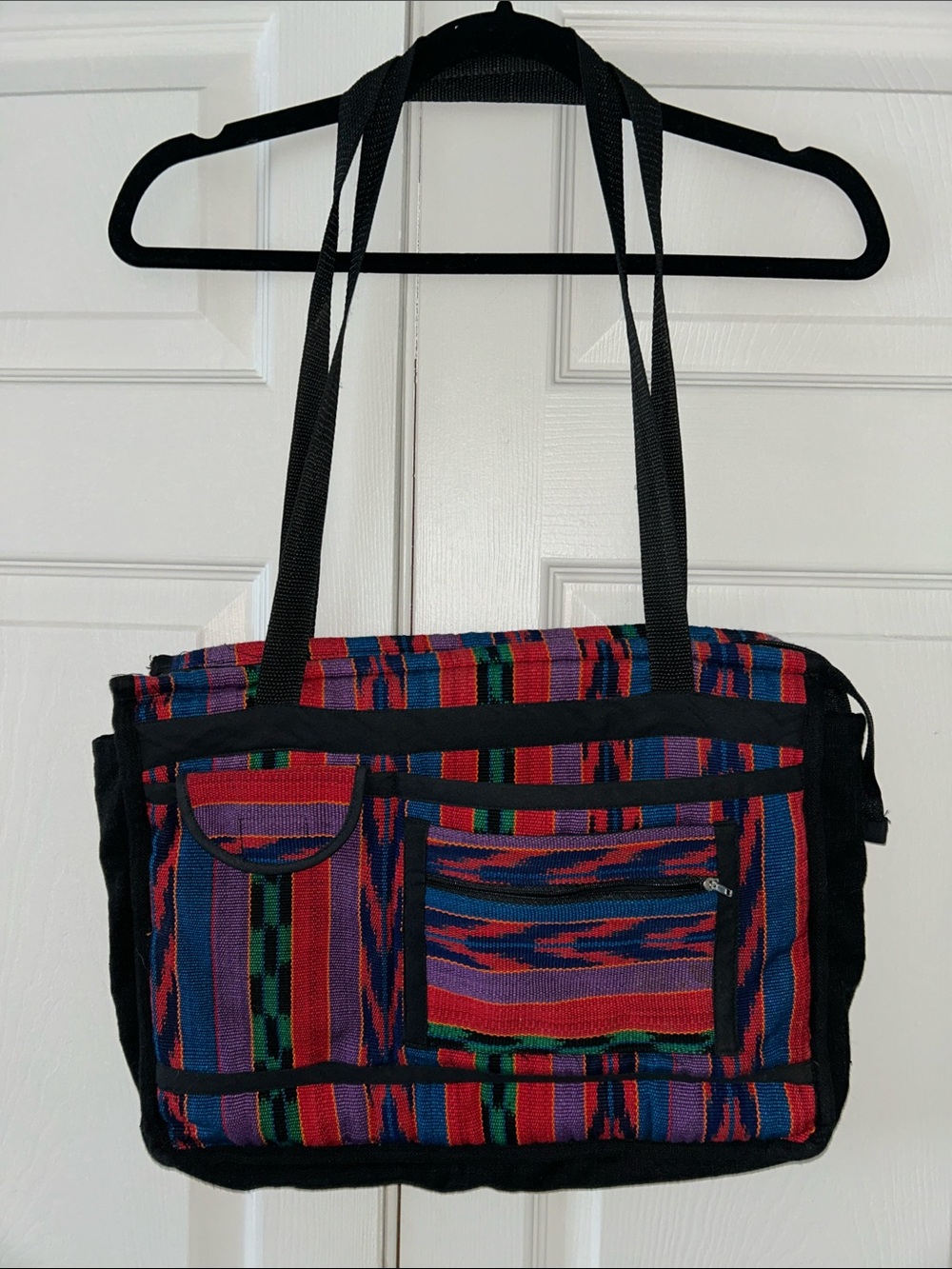 Upavim fair trade Handwoven Multicolor Striped Tote Bag with Black Trim